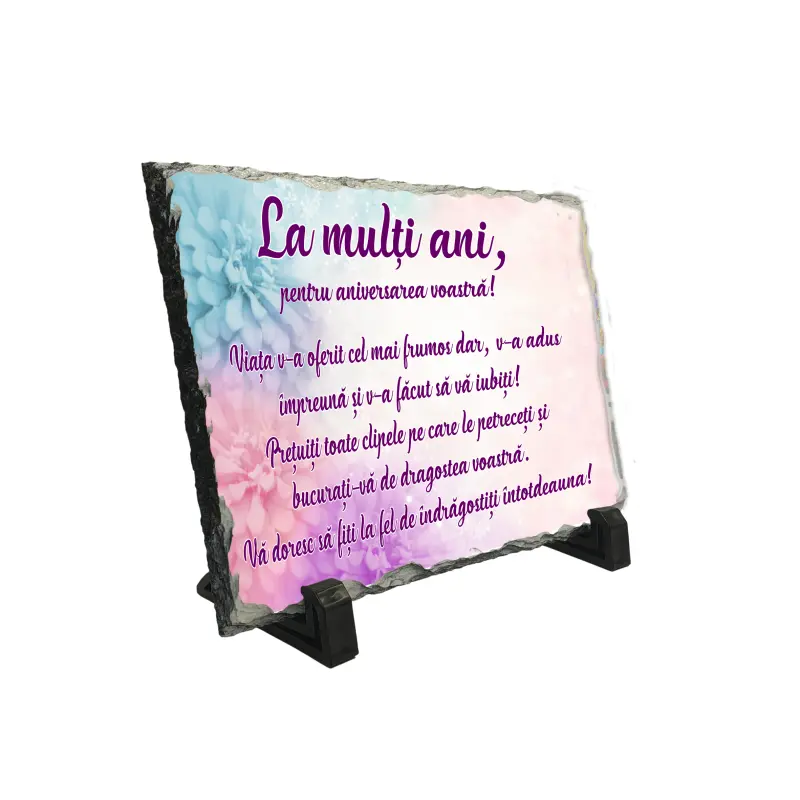 La multi ani pentru aniversarea voastra, piatra ardezie personalizata, cu mesaj model pa012